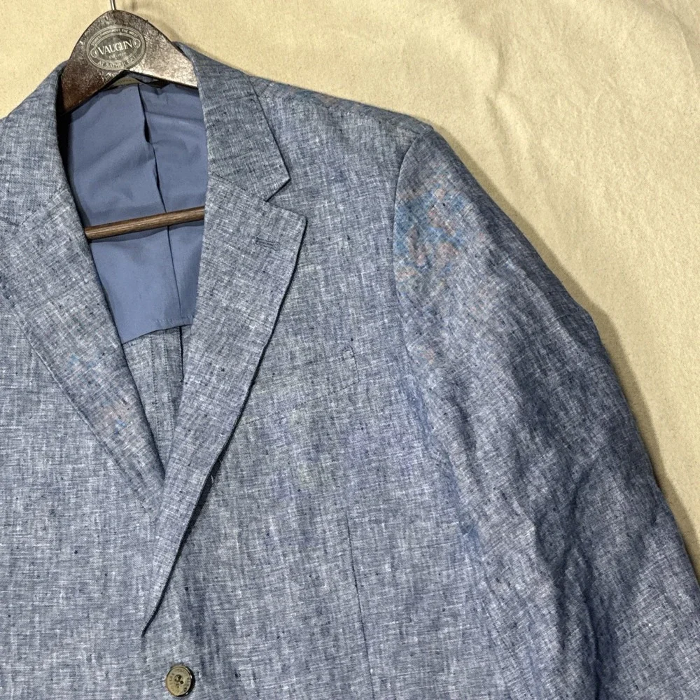 Linen Blazer Blue Tasso Elba Mens Blue Sport Coat Summer Wedding Sz Large
